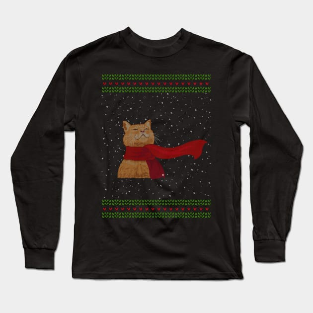 Knitted Cat Long Sleeve T-Shirt by VectorInk